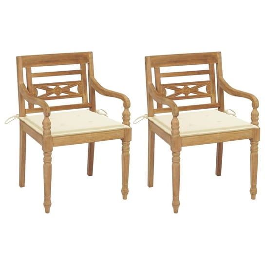 Krzesła Batavia z kremowymi poduszkami, 2 szt., drewno tekowe vidaXL
