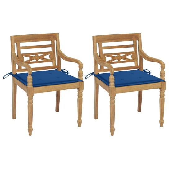 Krzesła Batavia z niebieskimi poduszkami, 2 szt., drewno tekowe vidaXL