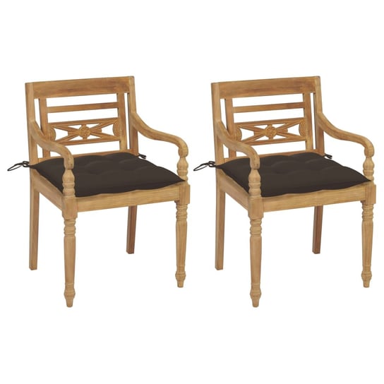 Krzesła Batavia z poduszkami taupe, 2 szt., lite drewno tekowe vidaXL