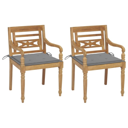 Krzesła Batavia z szarymi poduszkami, 2 szt., drewno tekowe vidaXL