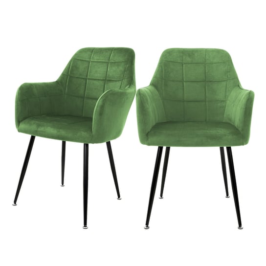 Krzesła do jadalni z oparciem i podłokietnikami Zestaw 2 zielonych aksamitnych obić z metalowymi nogami ML Design ML-DESIGN