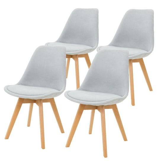 Krzesła Do Jadalni Zestaw 4 Szarych Lnianych Tapicerek Z Drewnianymi Nogami Ml Design ML-DESIGN