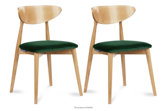 Krzesła drewniane dąb butelkowa zieleń welur 2szt RABI Konsimo Konsimo
