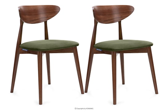 Krzesła drewniane orzech średni zielony welur 2szt RABI Konsimo Konsimo