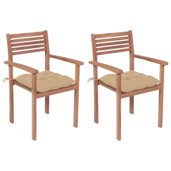 Krzesła ogrodowe, 2 szt., beżowe poduszki, lite drewno tekowe vidaXL