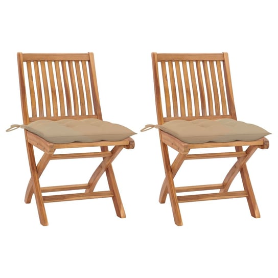 Krzesła ogrodowe, 2 szt., beżowe poduszki, lite drewno tekowe vidaXL