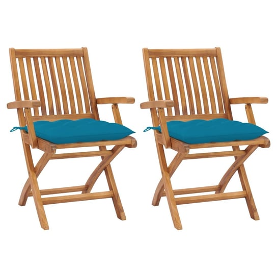 Krzesła ogrodowe, 2 szt., błękitne poduszki, drewno tekowe vidaXL