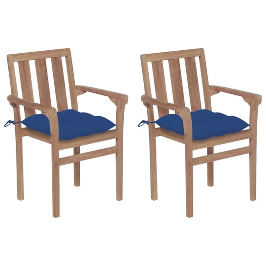Krzesła ogrodowe, 2 szt., błękitne poduszki, drewno tekowe vidaXL