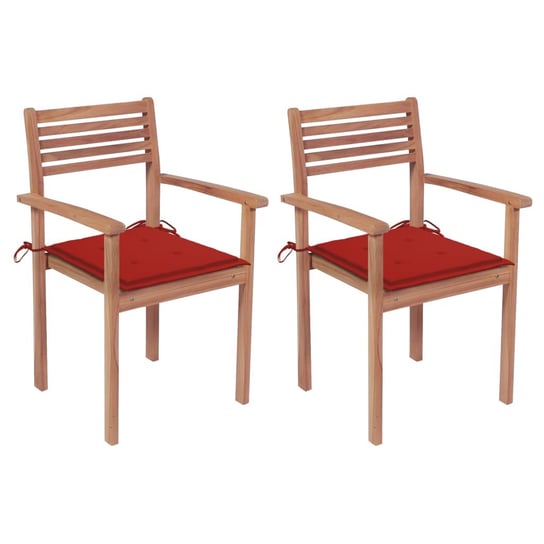 Krzesła ogrodowe, 2 szt., czerwone poduszki, lite drewno tekowe vidaXL