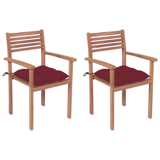 Krzesła ogrodowe, 2 szt., czerwone poduszki, lite drewno tekowe vidaXL
