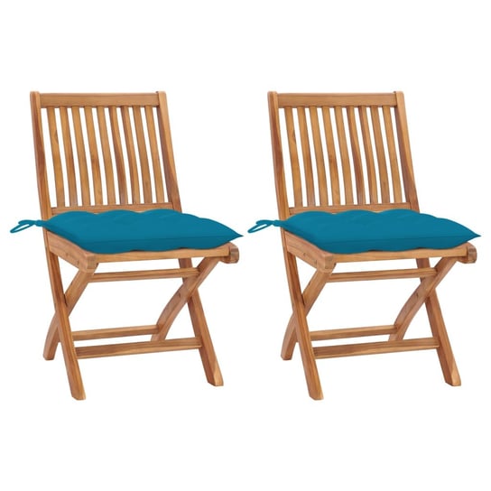 Krzesła ogrodowe, 2 szt., jasnoniebieskie poduszki, tekowe vidaXL