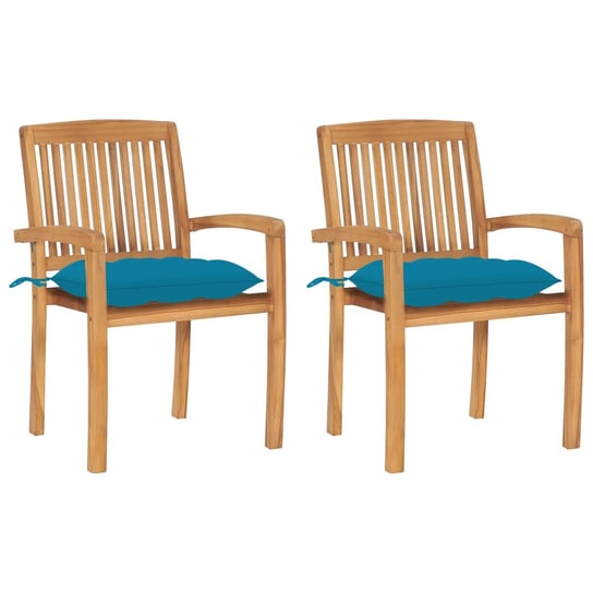 Krzesła ogrodowe, 2 szt., jasnoniebieskie poduszki, tekowe vidaXL