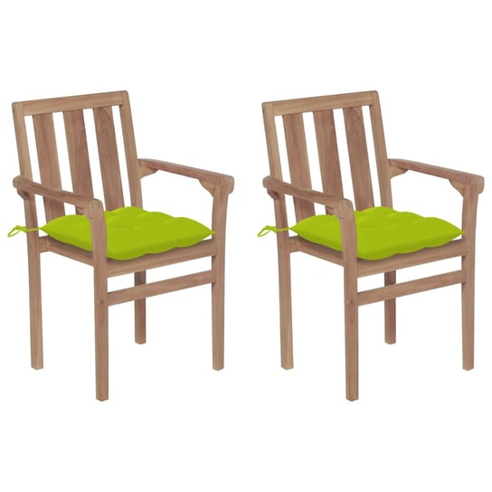 Krzesła ogrodowe, 2 szt., jasnozielone poduszki, drewno tekowe vidaXL