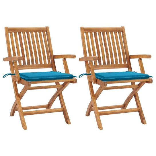 Krzesła ogrodowe, 2 szt., kobaltowe poduszki, drewno tekowe vidaXL