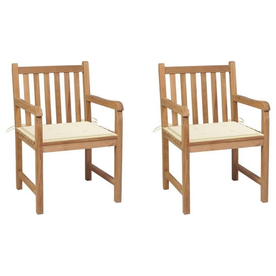 Krzesła ogrodowe, 2 szt., kremowe poduszki, lite drewno tekowe vidaXL