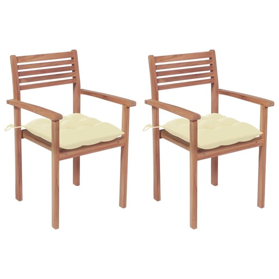 Krzesła ogrodowe, 2 szt., kremowe poduszki, lite drewno tekowe vidaXL