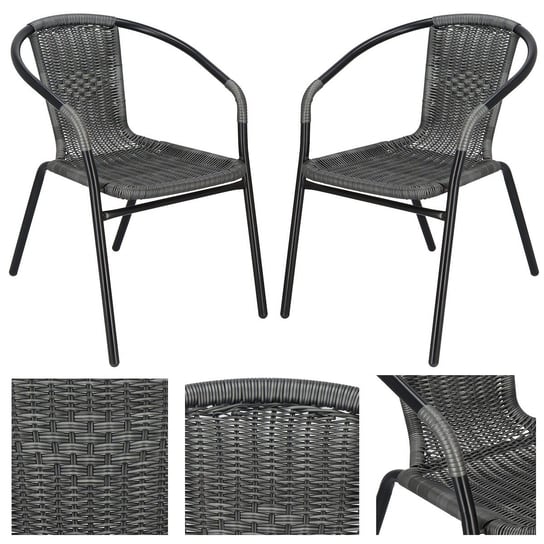 Krzesła ogrodowe 2 szt. metalowe, plecione krzesło na balkon szare zestaw Springos Springos