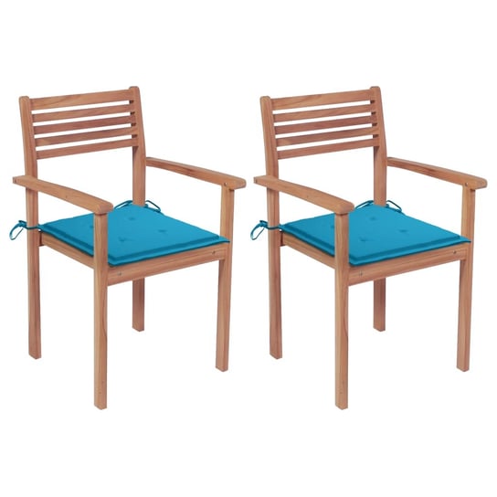 Krzesła ogrodowe, 2 szt., niebieskie poduszki, drewno tekowe vidaXL