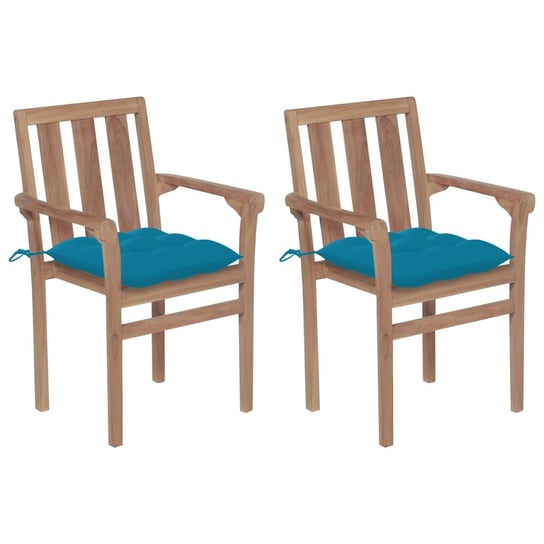 Krzesła ogrodowe, 2 szt., niebieskie poduszki, drewno tekowe vidaXL