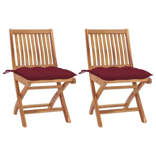 Krzesła ogrodowe, 2 szt., poduszki w kolorze wina, tekowe vidaXL