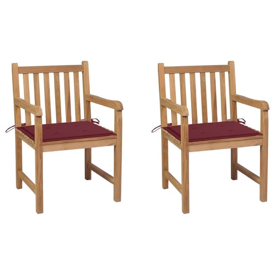 Krzesła ogrodowe, 2 szt., poduszki w kolorze wina, tekowe vidaXL