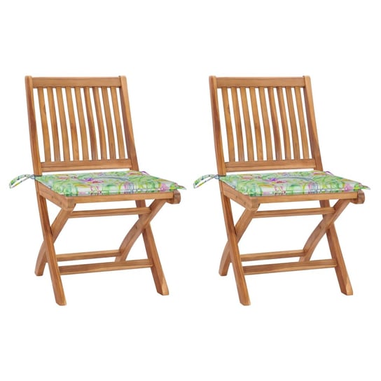 Krzesła ogrodowe, 2 szt., poduszki w liście, lite drewno tekowe vidaXL