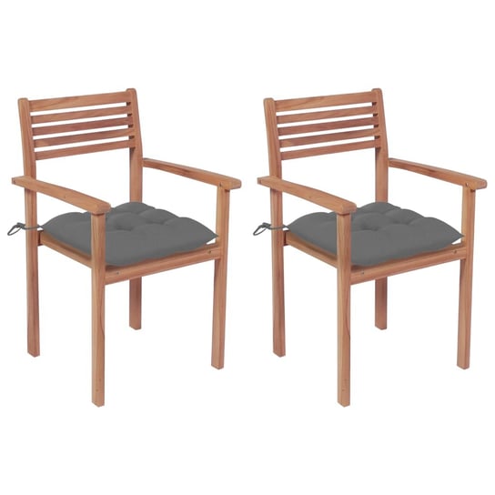 Krzesła ogrodowe, 2 szt., szare poduszki, lite drewno tekowe vidaXL