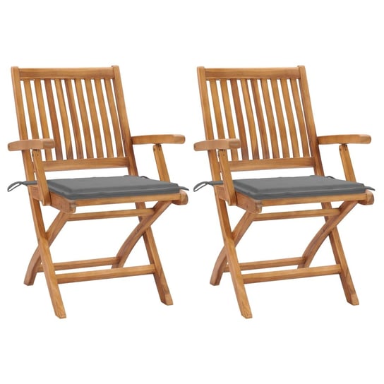 Krzesła ogrodowe, 2 szt., szare poduszki, lite drewno tekowe vidaXL