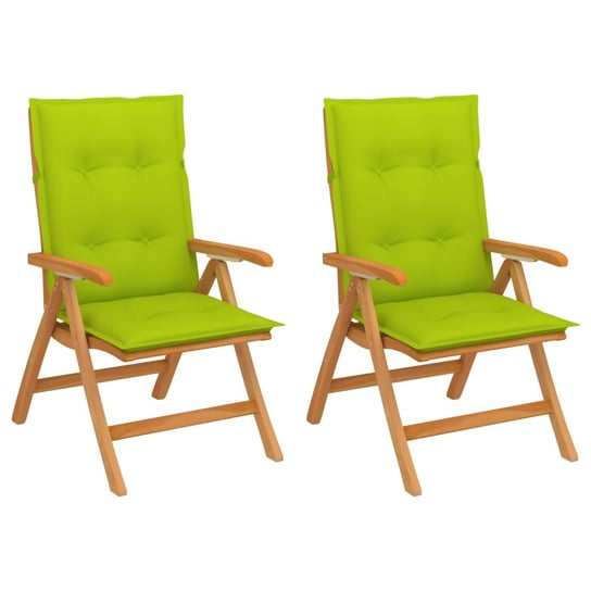 Krzesła ogrodowe, 2 szt., z jasnozielonymi poduszkami, tekowe vidaXL