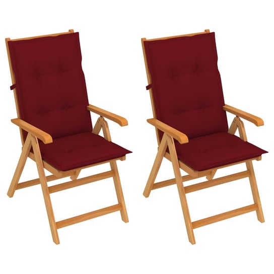 Krzesła ogrodowe, 2 szt., z poduszkami w kolorze wina, tekowe vidaXL