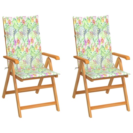 Krzesła ogrodowe, 2 szt., z poduszkami w liście, drewno tekowe vidaXL