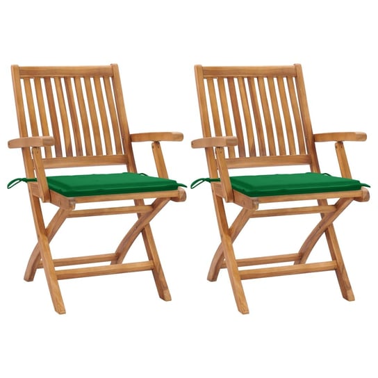 Krzesła ogrodowe, 2 szt., zielone poduszki, drewno tekowe vidaXL