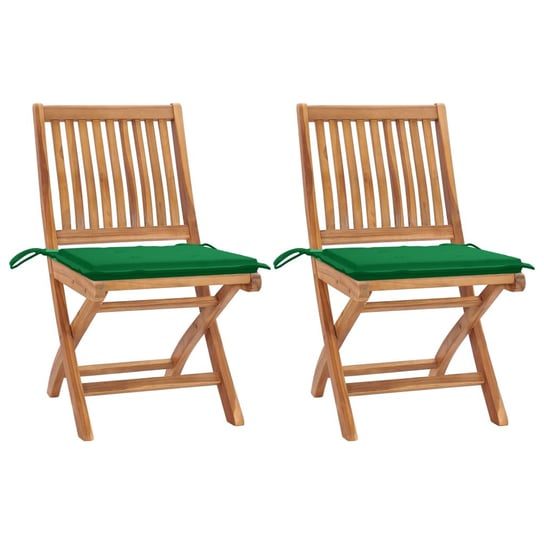 Krzesła ogrodowe, 2 szt., zielone poduszki, lite drewno tekowe vidaXL