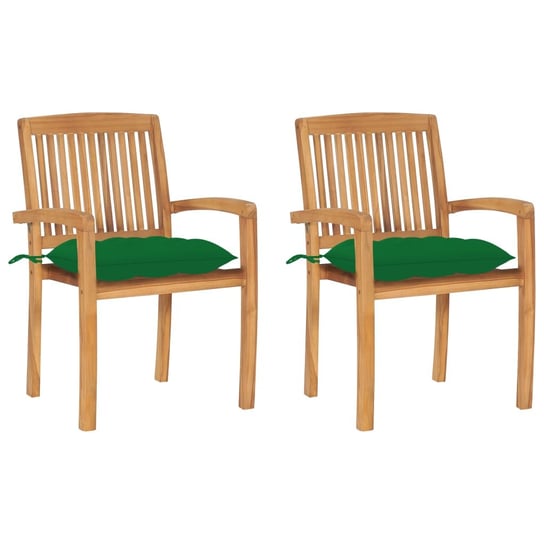 Krzesła ogrodowe, 2 szt., zielone poduszki, lite drewno tekowe vidaXL