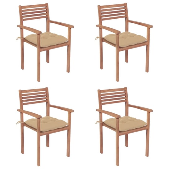 Krzesła ogrodowe, 4 szt., beżowe poduszki, drewno tekowe vidaXL