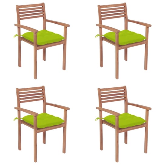 Krzesła ogrodowe, 4 szt., jasnozielone poduszki, drewno tekowe vidaXL