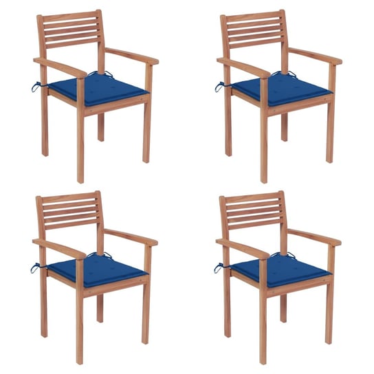 Krzesła ogrodowe, 4 szt., kobaltowe poduszki, drewno tekowe vidaXL