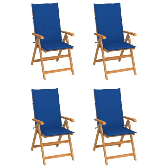 Krzesła ogrodowe, 4 szt., kobaltowe poduszki, drewno tekowe vidaXL