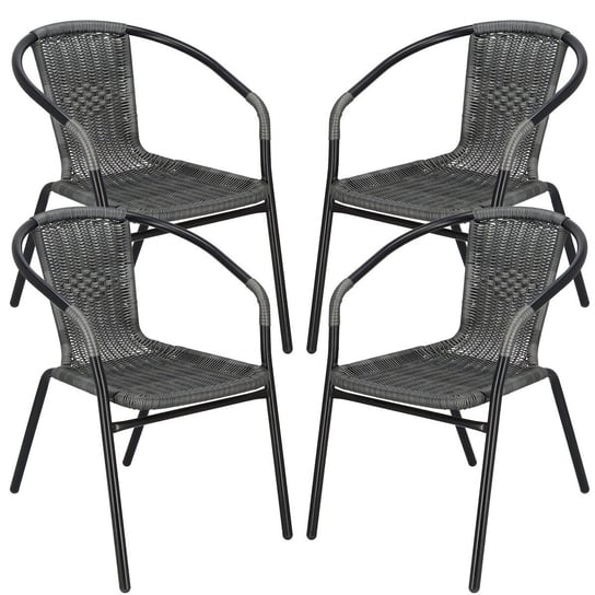 Krzesła ogrodowe 4 szt. metalowe, plecione krzesło na balkon szare zestaw Springos Springos