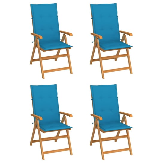 Krzesła ogrodowe, 4 szt., niebieskie poduszki, drewno tekowe vidaXL