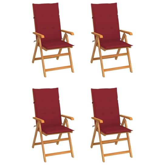 Krzesła ogrodowe, 4 szt., winnoczerwone poduszki, drewno tekowe vidaXL