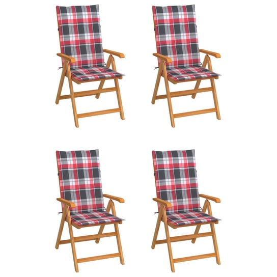 Krzesła ogrodowe, 4 szt., z poduszkami w czerwoną kratkę, tek vidaXL