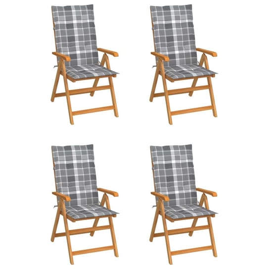Krzesła ogrodowe, 4 szt., z poduszkami w szarą kratkę, tek vidaXL