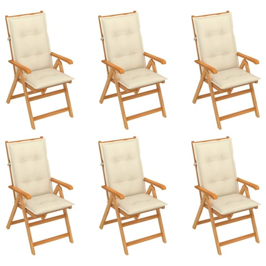 Krzesła ogrodowe, 6 szt., kremowe poduszki, drewno tekowe vidaXL