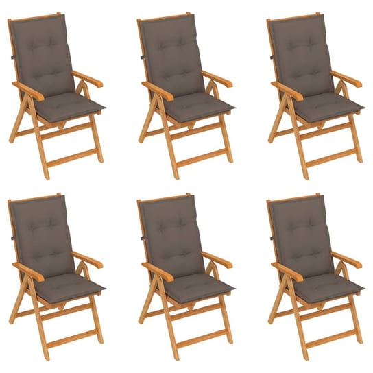 Krzesła ogrodowe, 6 szt., poduszki taupe, drewno tekowe vidaXL