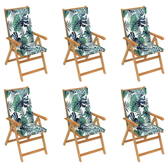 Krzesła ogrodowe, 6 szt., z poduszkami w liście, drewno tekowe vidaXL