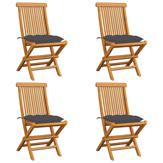 Krzesła ogrodowe, antracytowe poduszki, 4 szt., drewno tekowe vidaXL