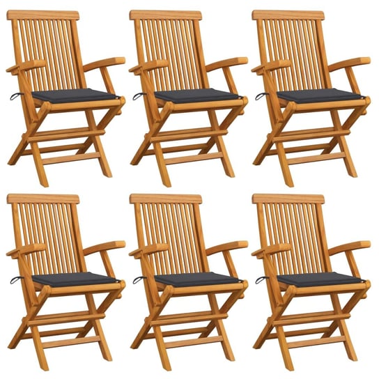 Krzesła ogrodowe, antracytowe poduszki, 6 szt., drewno tekowe vidaXL