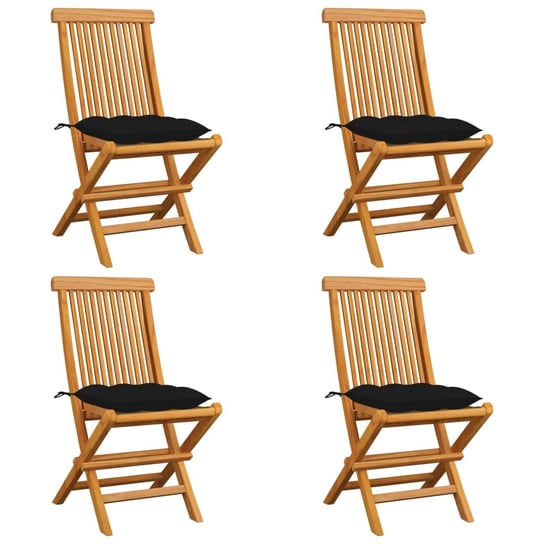 Krzesła ogrodowe, czarne poduszki, 4 szt., lite drewno tekowe vidaXL