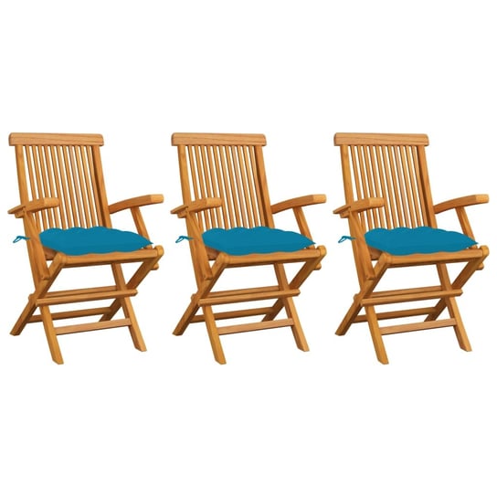 Krzesła ogrodowe, jasnoniebieskie poduszki, 3 szt., tekowe vidaXL